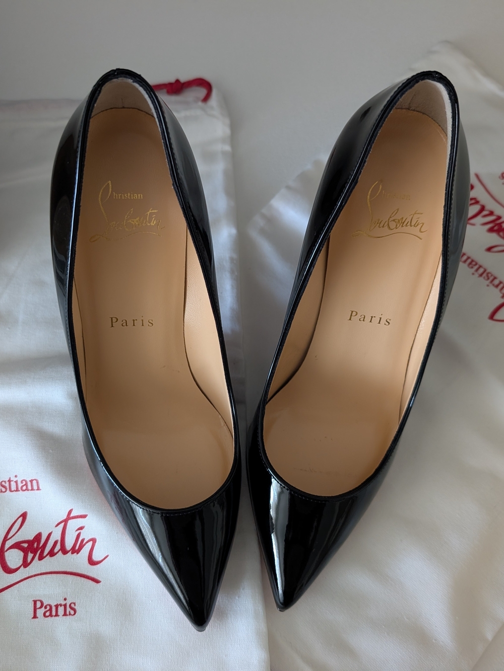 Christian Louboutin Women's Black Patent Pointed-Toe Pumps Pigalle 100mm